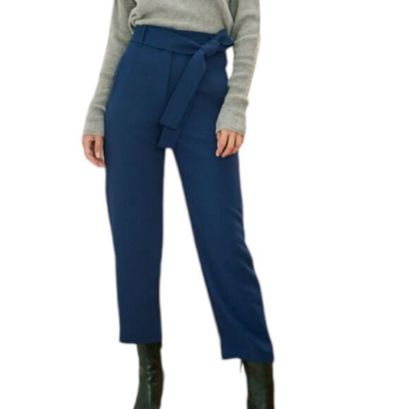 Aritzia Wilfred Tie-Front Straight Leg High Rise Pants Classic Navy Blue 4 - Picture 1 of 9